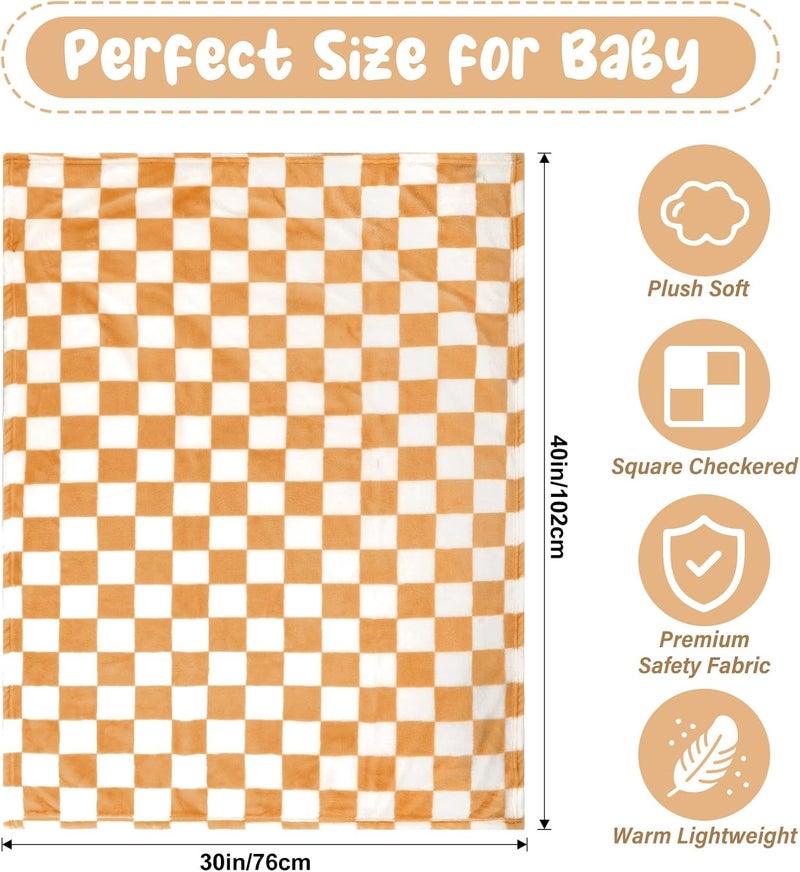 GreatBba Plush Checkered Baby Blanket for Boys Girls Nursery, 30"*40" Warm Short Fleece Blanket Neutral for Infant Newborn, Small Fuzzy for Sleeping, Chenille Baby for Stroller (Orange&White) - Image 5